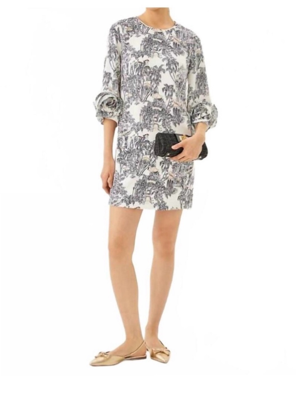 Lilly Pulitzer Lu Rosette-Cuff Toile Crepe Mini Dress Size 10 - Picture 2 of 14